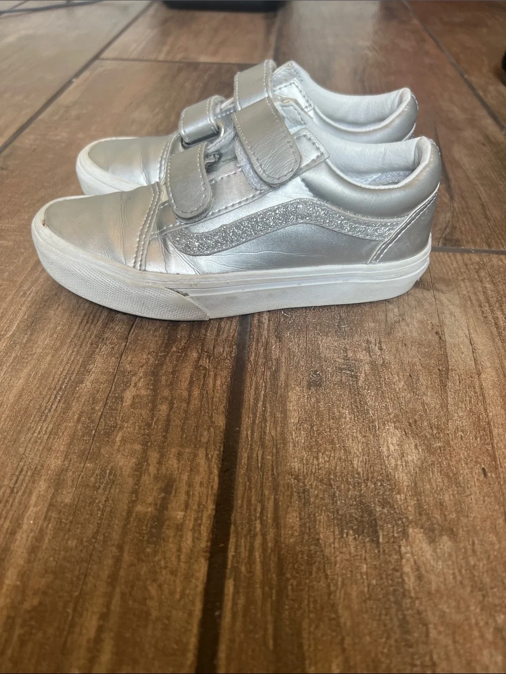 Vans Kids Metallic Silver Velcro Skate Sneakers